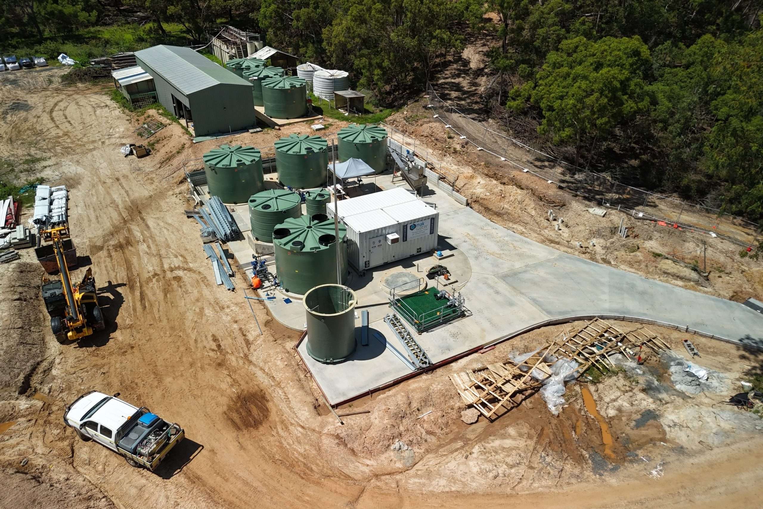 Aerial view of the Great Keppel Island sewerage treatment plant tanks and infrastructure